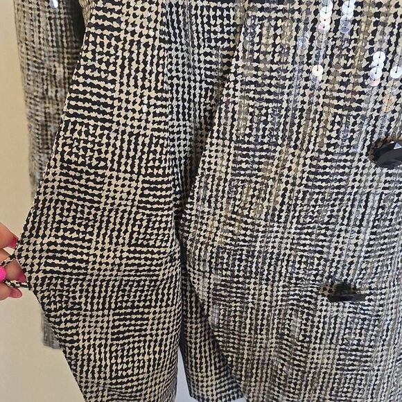 Nolan Miller Vtg Sequin Jkt and Matching Shell, Blk/Ivory Plaid, EUC, 12 - Picture 3 of 10